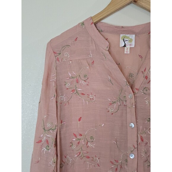Anthropologie Fig & Flower Button Front Blouse Boho Top Embroidered Large Tab - Picture 3 of 11